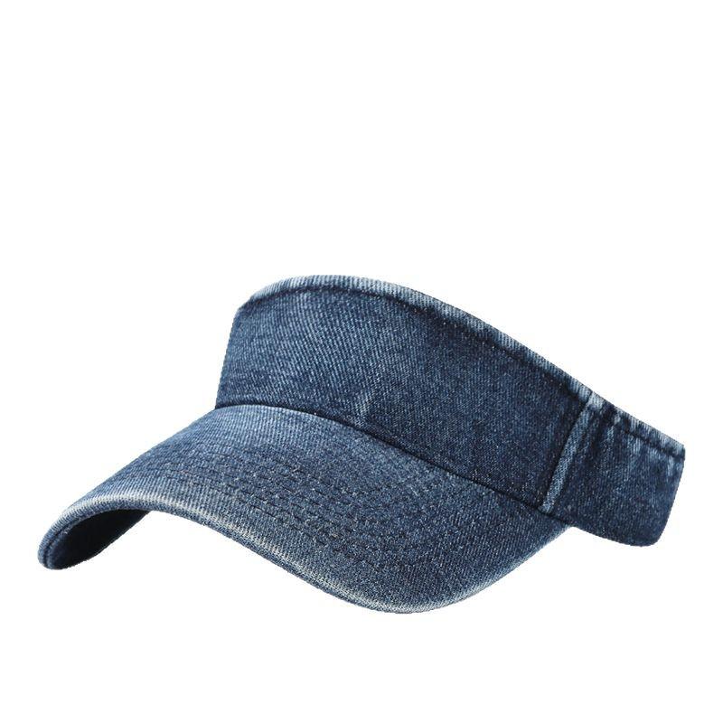 Washed Denim Sun Protection Visor - Breathable Topless Running Hat for Women and Men