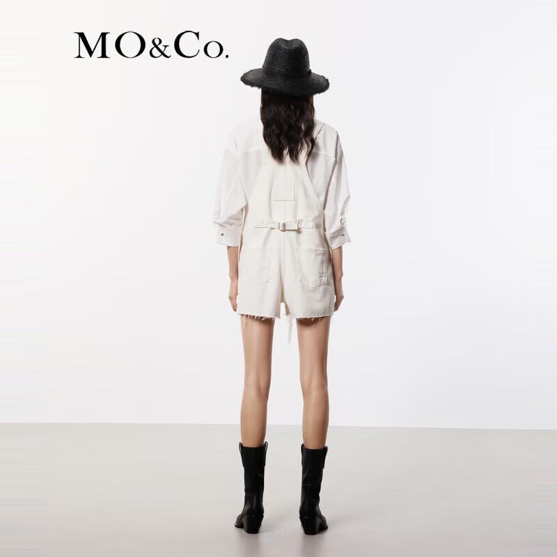 MO&Co. Ripped White Denim Short Overalls
