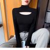 Black Semi-turtleneck Hollow T-shirt Bottoming Shirt Women's Autumn and Winter Design Sense Temperament Slim and Thin Versatile Long-sleeved Top