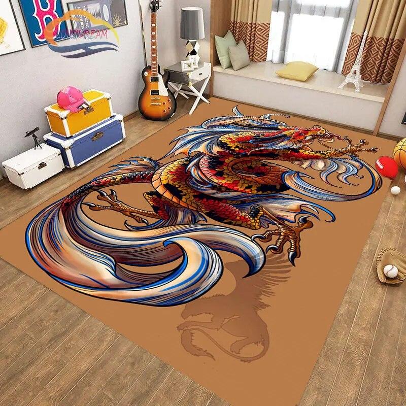 Kinesisk Drage Teppe 3D Trykk Dyr Tegneserie Mytisk drage Områdeteppe Stue Lekematte Gang Entrédør Dekor