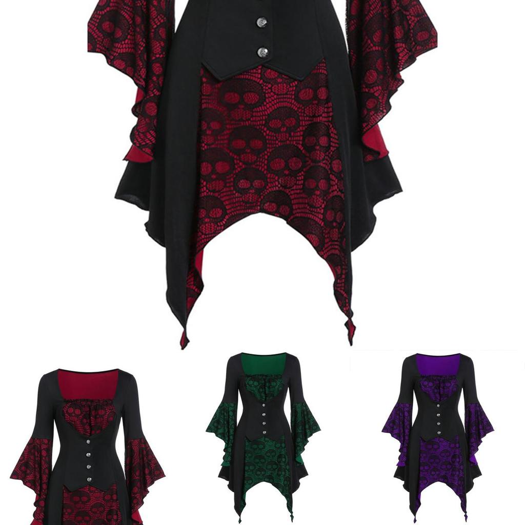 Ladies Retro Fancy Dress Costume With Flared Sleeves And Large Swing Skirt