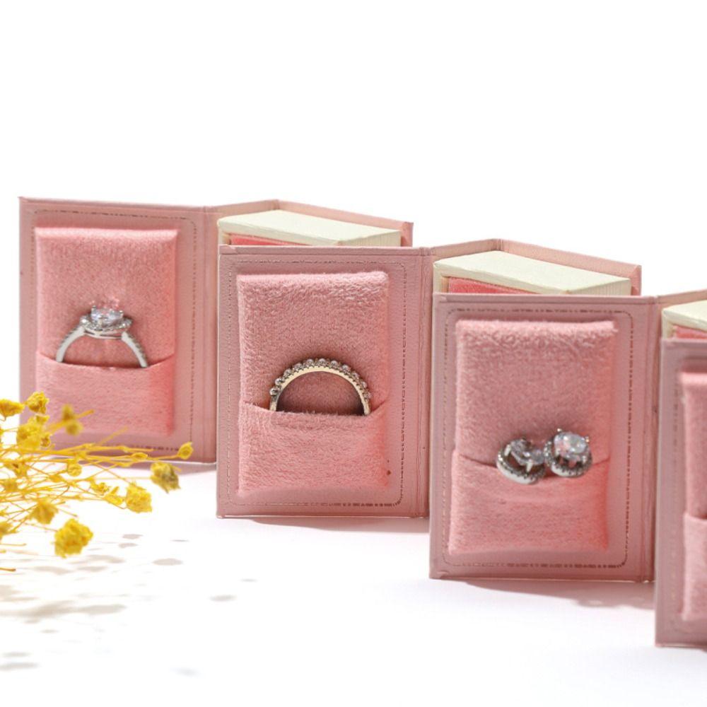 Creative Engagement Ring Case Velvet Jewelry Packaging Durable Book Shape Ring Box  Travel