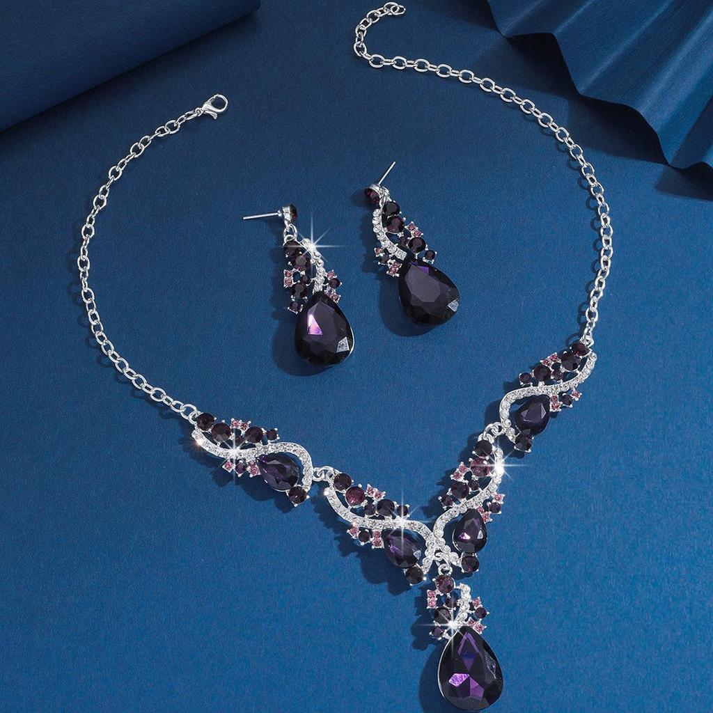 Alloy Rhinestone Necklace and Earrings Set for Women - Wedding Jewelry