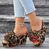 Flower Decor Wedges Sandals for Women Fashion Leopard Chunky Platform Party Slippers Woman Plus Size Thick Sole Non Slip Sandals