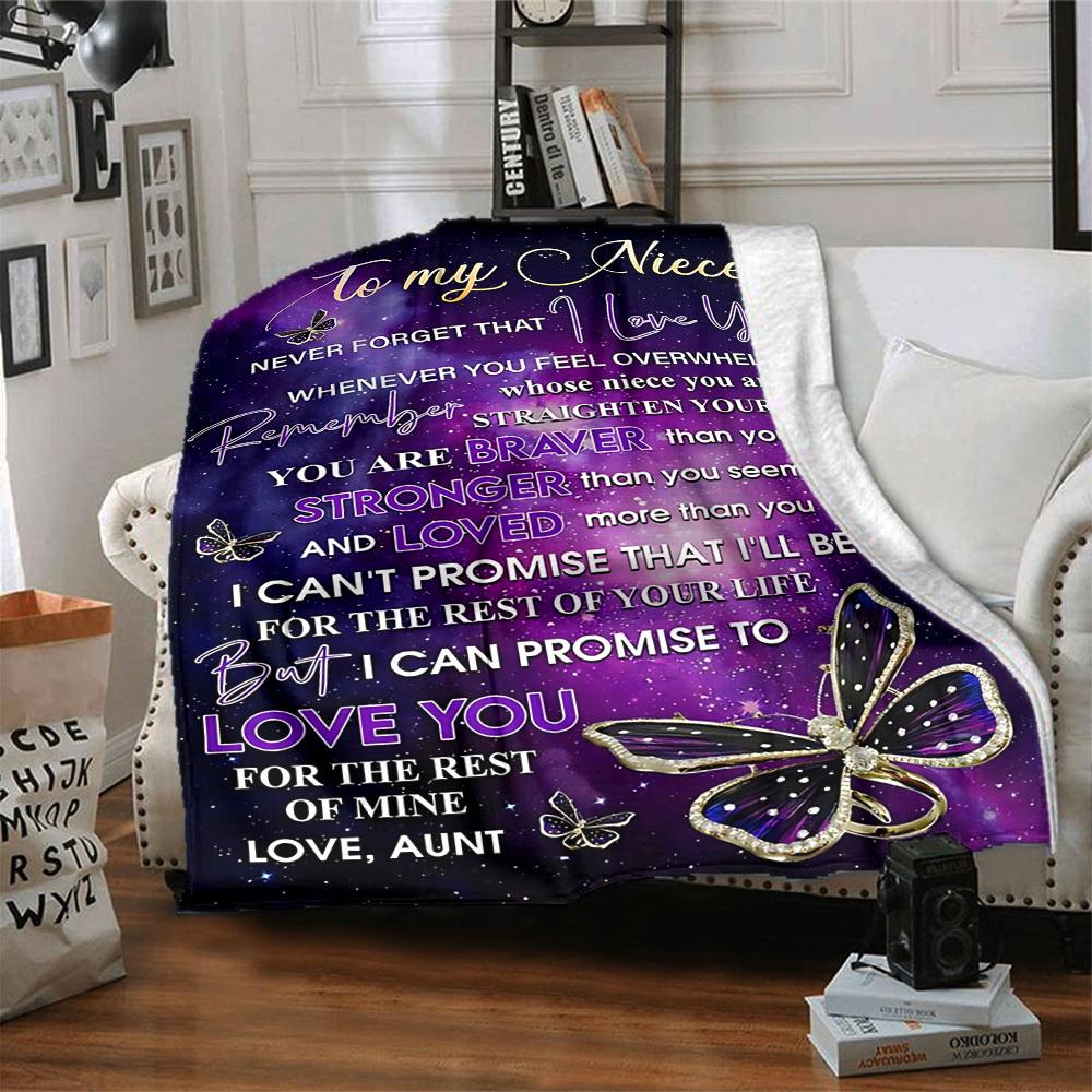 1pc Niece Love Aunt Poster Blanket - Lightweight Flannel Fleece with Digital Printing, Soft Warm for Sofa, Travel, Camping, Office yy251018307