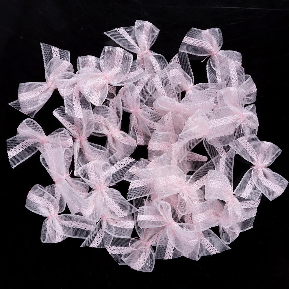 30Pcs/Lot Pink Purple Mesh Lace Bows Polyester Satin Ribbon Patch Applique DIY Decoration Headwear Accessories