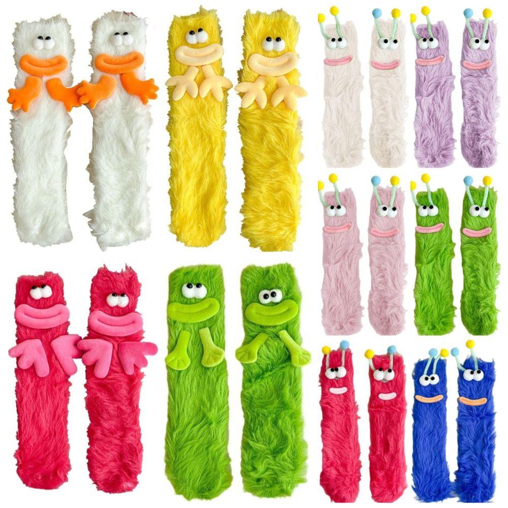 2Pairs Big Eyes Floor Stockings Women Plush Furry Plush Sock Kawaii Funny Tube Socks  Gifts
