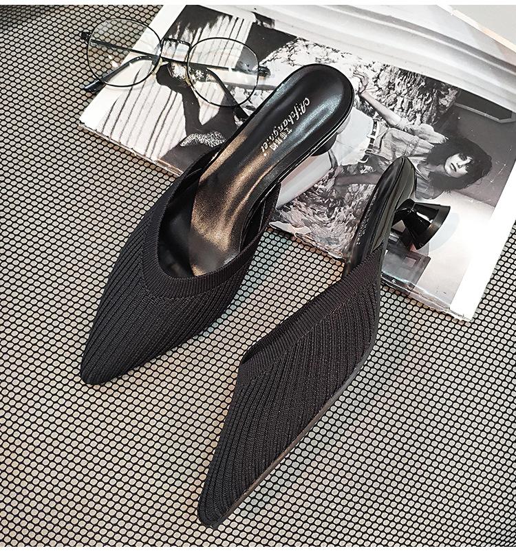 Fashion Stretch Polyester Shoes Woman Slippers Mules Med-High Heels 3D Fly Weave Slides Ladies Breathable Flipflops Women Wedges Sandals