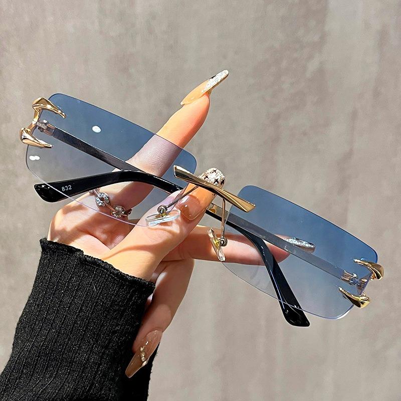 2 STÜCK Neue randlose Sonnenbrillen ohne Rahmen mit einzigartigem Dämonenklaue-Design Modisch Lebendig und Auffällig Sonnenschutz