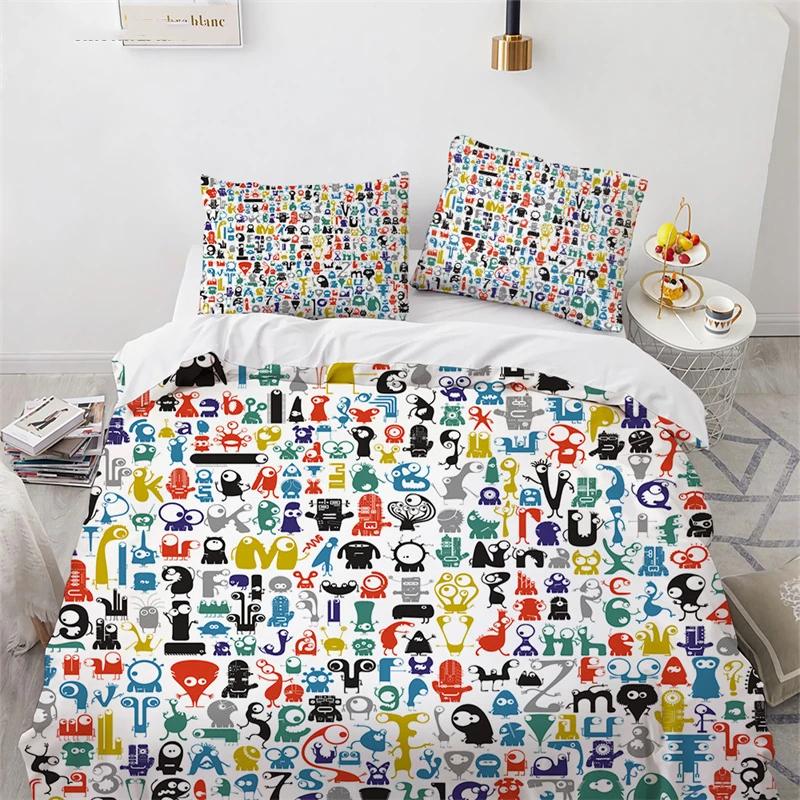 Copripiumino Mostro Cartone Animato Misura King Queen Set Letto Animali Adorabili Divertenti per Bambini Ragazzi Ragazze Anime Poliestere Copripiumino