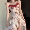 Desire Spice Girl Suspender Floral Dress Women's Summer New Irregular Floral Wrap Waist Suspender Dress