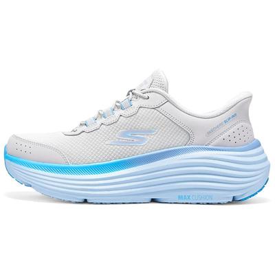 Go Series Comfortable Soft Versatile Fabric Synthetic Leather Durable Low-Top Running Shoes Women Sneakers Gray Blue 129474-LGBL