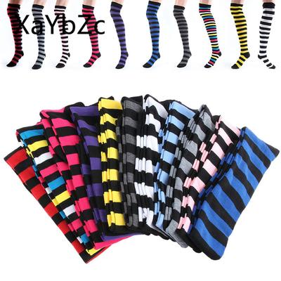 Women Girls Over The Knee Socks Thigh High Long Striped Stocking 11 Colors