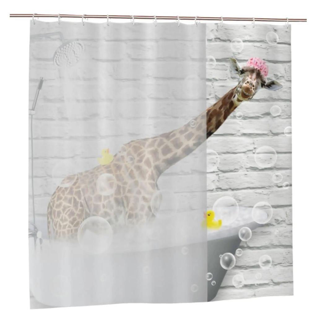 Funny Animal Shower Curtain Giraffe Jungle Safari Tropic African Wildlife Black and White Modern Designer Cool Bathroom Decor