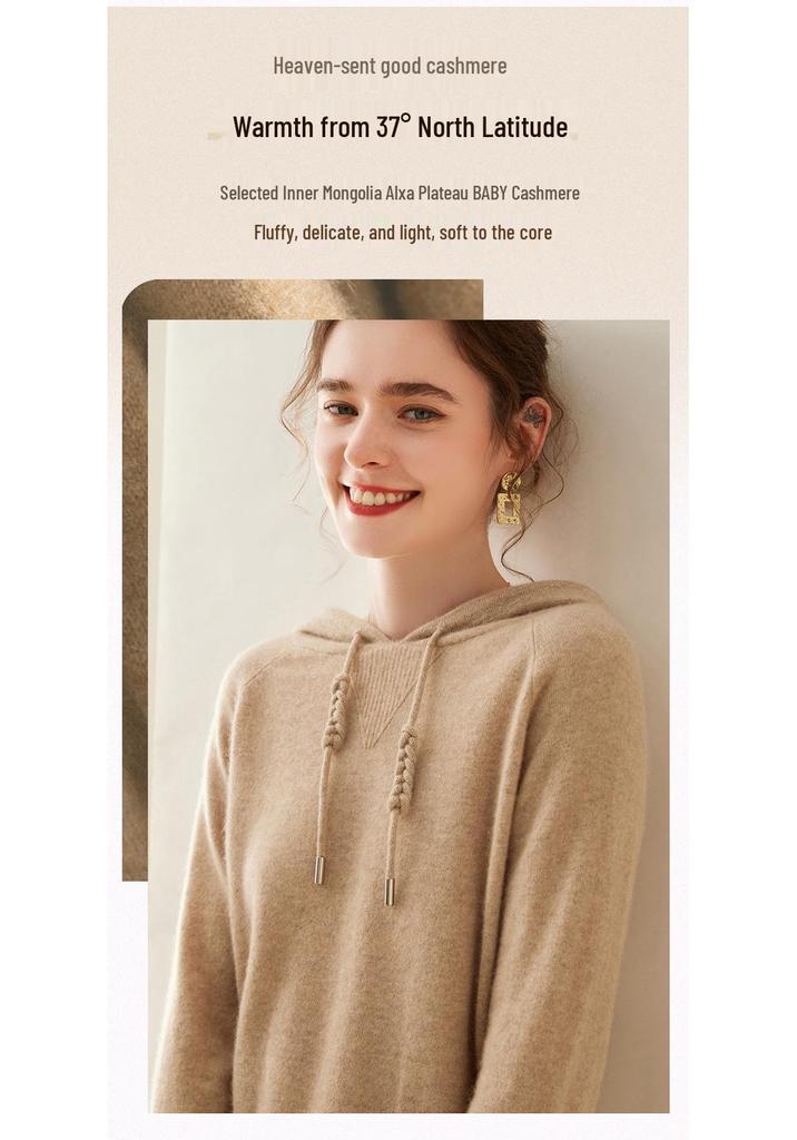 Women's Pure Cashmere Solid Color Hoodie, Warm and Thick, Loose Fit for Autumn and Winter