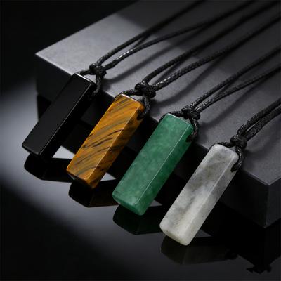 Trendy Vintage Natural Stone Pendant Necklace for Men, Adjustable Wax Rope Tiger Eye Agate Pendant, Fashion Classic Jewelry