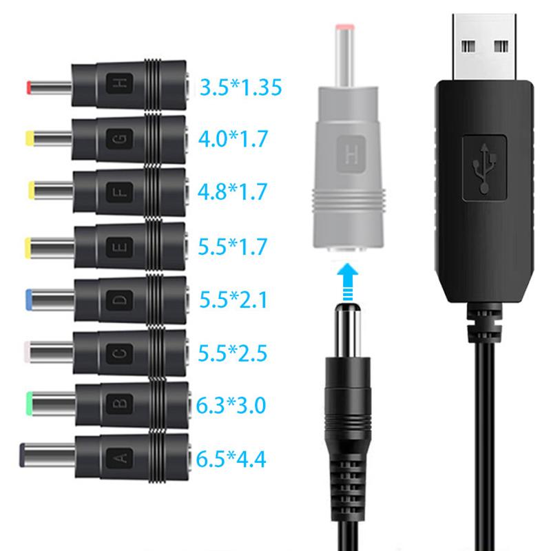 USB zu DC Stromkabel 5V zu 12V Aufwärtswandler 8 Adapter USB zu DC Klinkenstecker Ladekabel für WLAN-Router Mini-Ventilator Lautsprecher