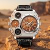 Large Dial Dual Time Zone Watch PU Leather Strap Men's Watch Top Brand Sport Wristwatch  Men
