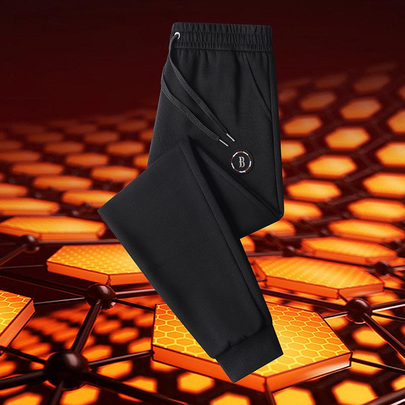 Men's Fleece-Lined Trousers Winter Thickened Casual Trousers Loose-Fit Warm Shearling-Lined Cuffed Trousers