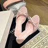 Fashion stiletto high heels, gentle French pink bow, one-word cool slippers for women's 2025 summer new models