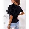GMXIA Summer Simple and Fashionable Ruffled Short-sleeved, Versatile O-neck T-shirt