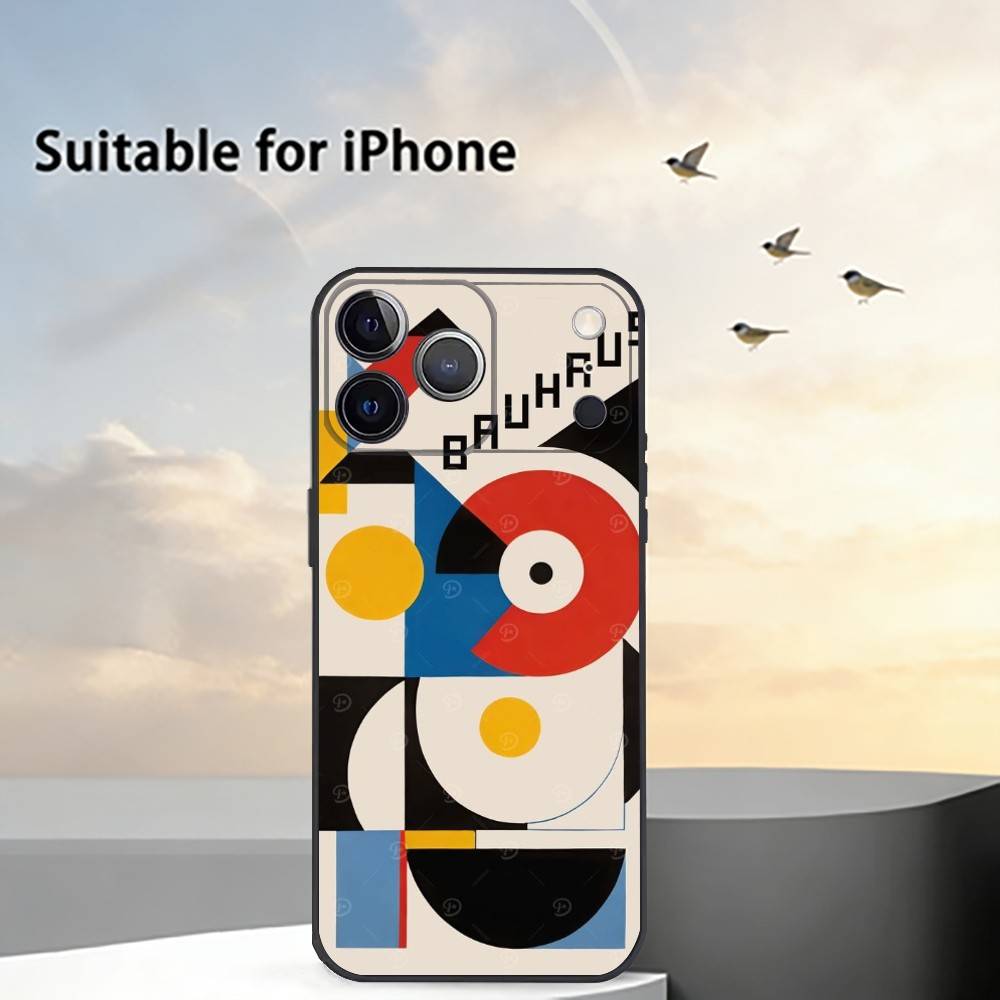 Geometric Bauhaus A-Art Phone Case For iPhone 17,16,15,14,13,12,11 Plus,Pro Max,XS,Soft Silicone Black Cover