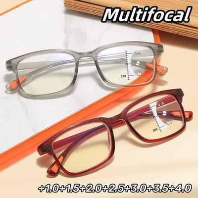 Anti-Blaulicht Progressive Multifokale Lesebrille Herren Damen Mode Quadratischer Rahmen Altersweitsicht Brille +100 Bis +400 Brille