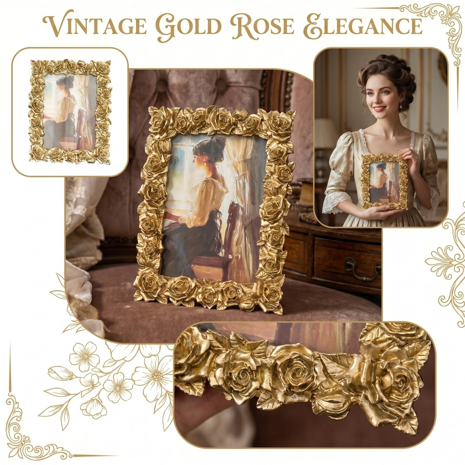 

Decorative Desktop Ornament Creative Home Decor Rose Pattern Photo Frame Suitable for Various Tabletop Display and Interior Decoration one size
