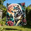 1pc Wolf Roses Design Throw Blanket Polyester Fiber, Lightweight Flannel, Soft & Warm, All Season Use for Outdoor, Camping
