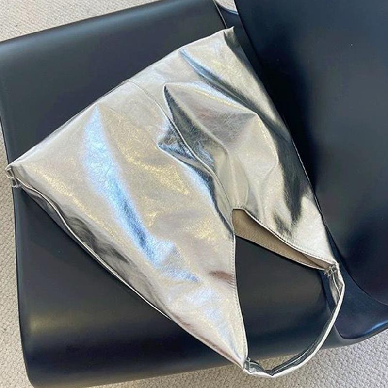 Large Capacity Silver Bags for Women and Designer Luxury Brand Shoulder Shopping Handbags  New In Soft Tote PU Leather