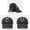 Vintage Leopard Heart Embroidered Cotton Baseball Cap For Women