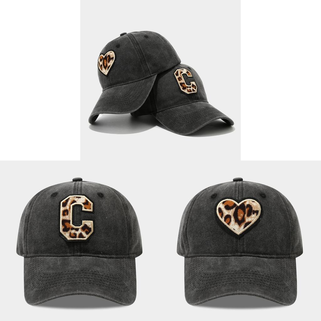 Vintage Leopard Heart Embroidered Cotton Baseball Cap For Women