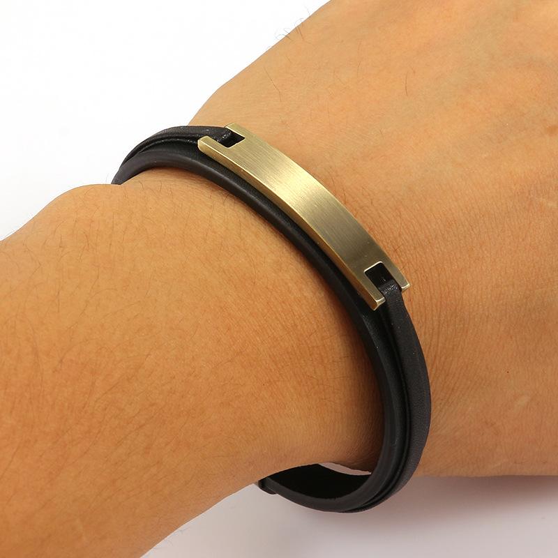 Men Brushed Stainless Steel Bracelet Leather Wristband Bracelet Charm Male Jewelry Gift
