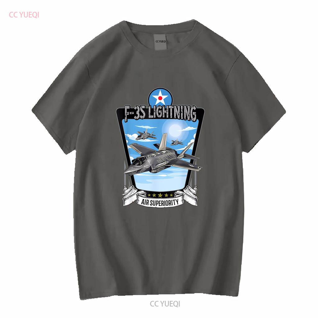American Aircraft Stealth Fighter F35 lightning T Shirt long or short sleeves vintage Washed Versatile Casual streetwear Unisex