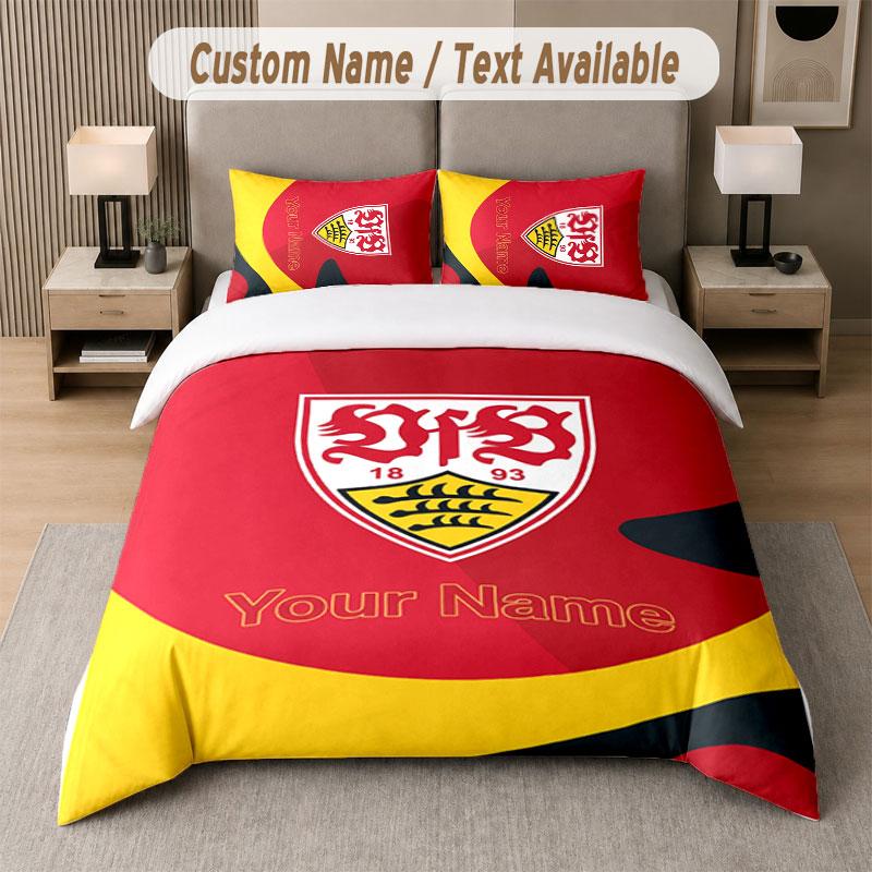 Custom Bedding Set VfB Stuttgart FC Pattern, Print Name Text 1 Duvet Cover Plus 2 Pillowcases Home Textile