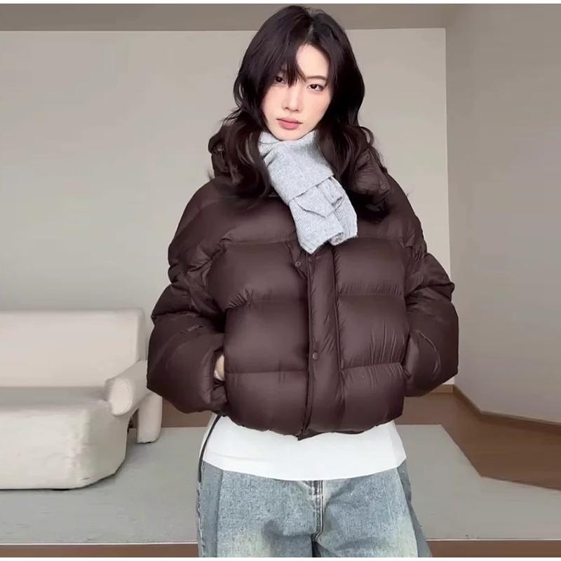 Kapuzen-Daunenjacke Damen Winter 2025 Neue Mode Grau Brotjacke Lässige Kurze Steppjacke