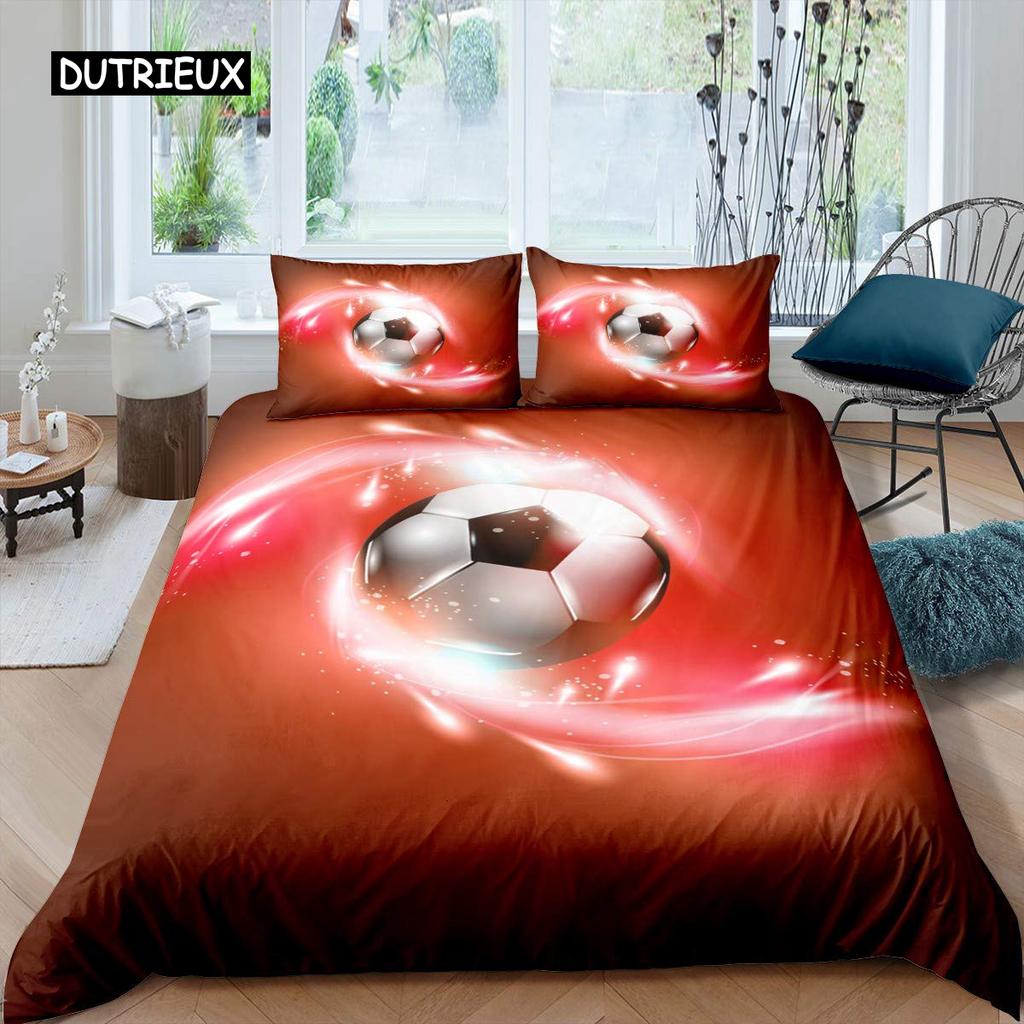 Fußball Bettbezug Set Fußballmuster Sportthema Bettwäsche Set Mikrofaser Bunt Grunge Stil Doppel King Bettdeckenbezug