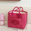 Portable Home Storage Basket Foldable Red Grid Organizers Basket with Handle for Snack Clothes Toys Storage Basket Ins Handbag