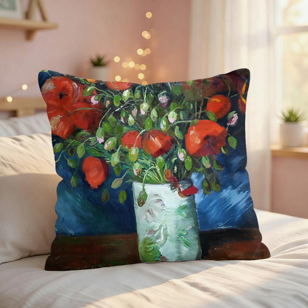 Vincent Van Gogh Oil Art Cushion Cover Silky Short Plush Invisible Zipper Dustproof Sofa Pillow Case For Home Decor