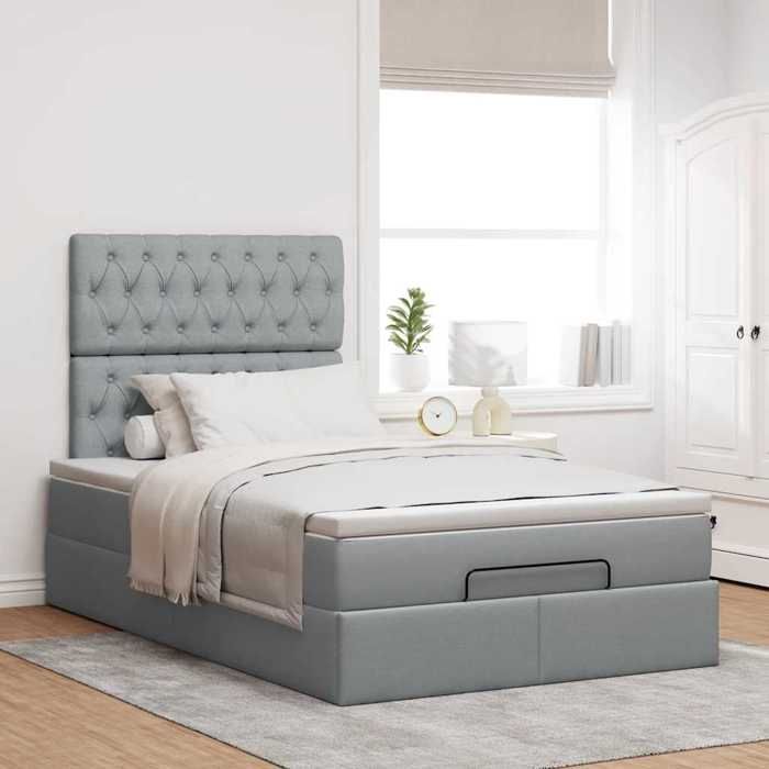 VidaXL Ottoman Bed Frame and Mattress Light Grey 120x200 Cm Fabric 3313230