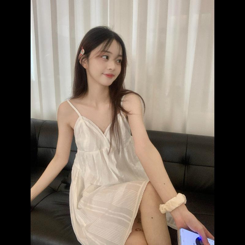 ins pure desire wind pure cotton white suspender skirt pajamas women's summer new pajamas white moonlight home dress women