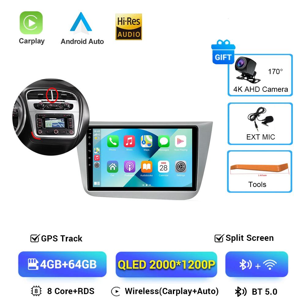 

Car Radio Android 16 QLED Screen Qualcomm For Seat Leon 2 MK2 Altea XL 2004-2015 Car Stereo Head Unit DSP 48EQ Carplay NO 2din