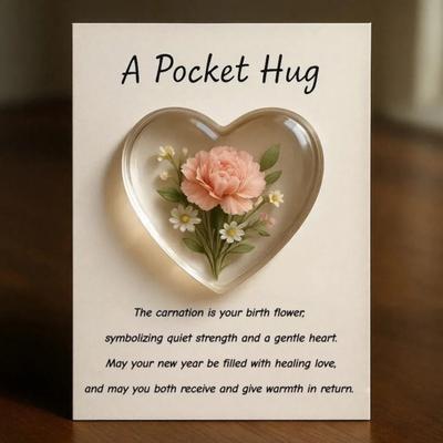 Geburtsblumen-Taschenumarmung mit heilenden Aufmunterungsgedichten Geburtsblumen-Klares Herz-Andenken Tragbares Sentimentales Geschenk