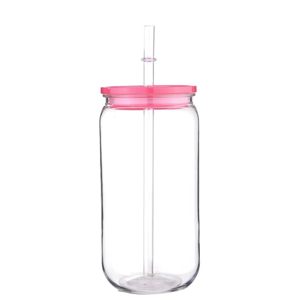 Vaso de plástico transparente con pajita y tapa de color Viene con pajita y tapa para vaso Puede Leche Café A prueba de derrames 16 OZ