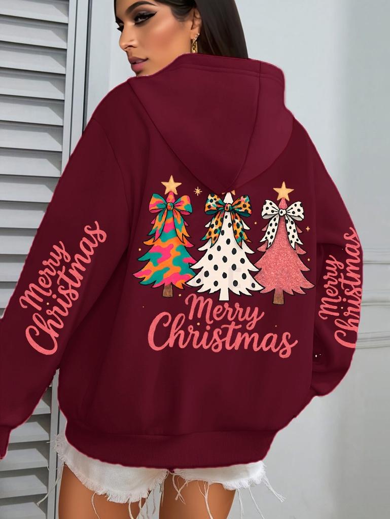 Merry Christmas Colorful Bow Tree Print Pattern Hoodie Jumper Autumn And Winter Sweater