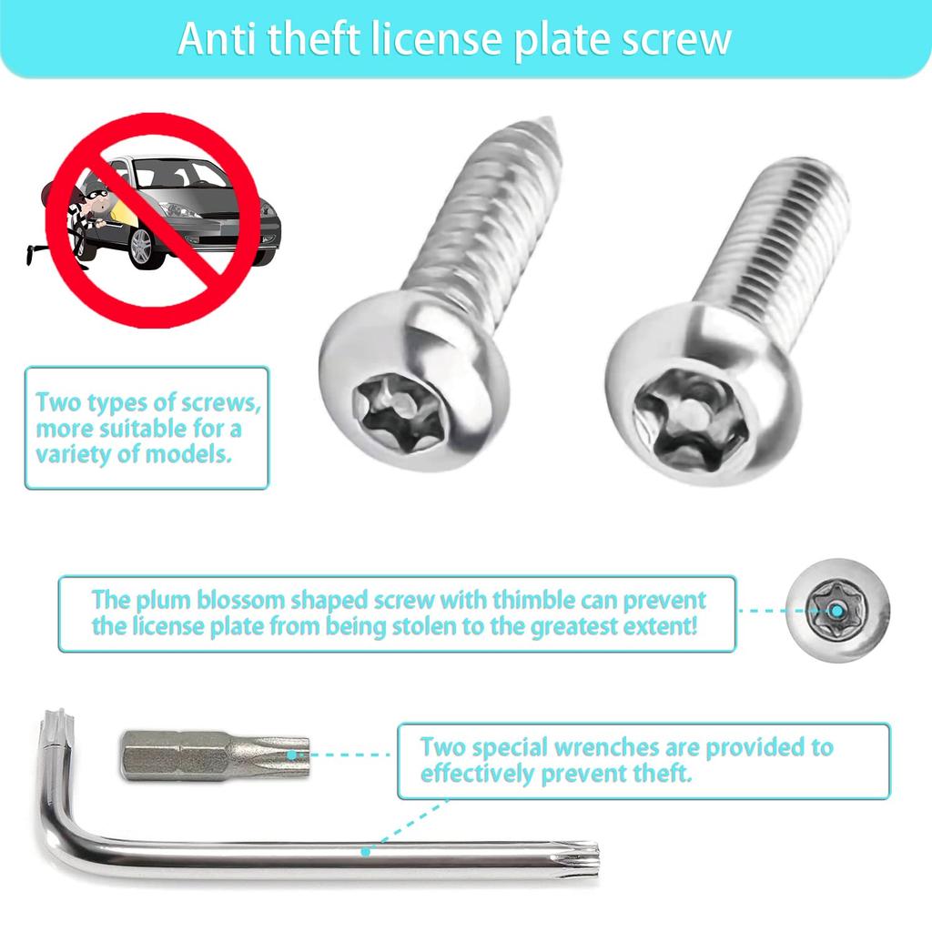 Anti Theft License Plate Screw Kit Tamper Proof License Screws Car License Plate Bolts 304 Stainless Steel Plate Mounting Hardware - 1/4’’ Screws