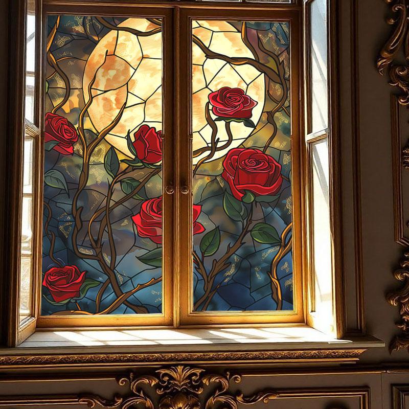 Bunte europäische Vintage Buntglas Kirchenfolie Heim- und Bürofenster Sichtschutzfolie PVC Selbstklebende Aufkleber