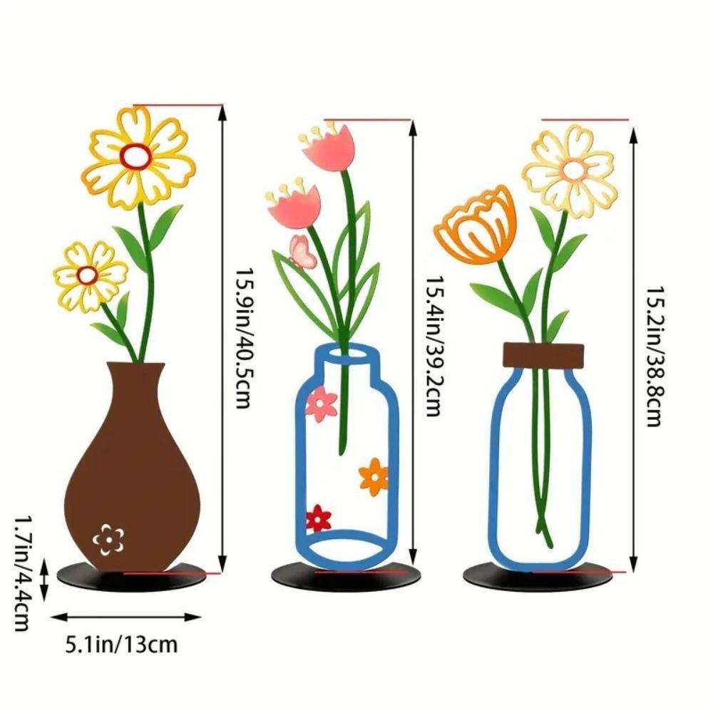 1/3Pcs 2D Flat Flower Vase Ornaments Color Printed Art Decor Crafts Decorative Ornaments Metal Vase Decorative