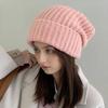 Women's Large Head Circumference Knitted Wool Hat - Versatile, Warm, Slouchy, Solid Color Korean Style for Autumn and Winter