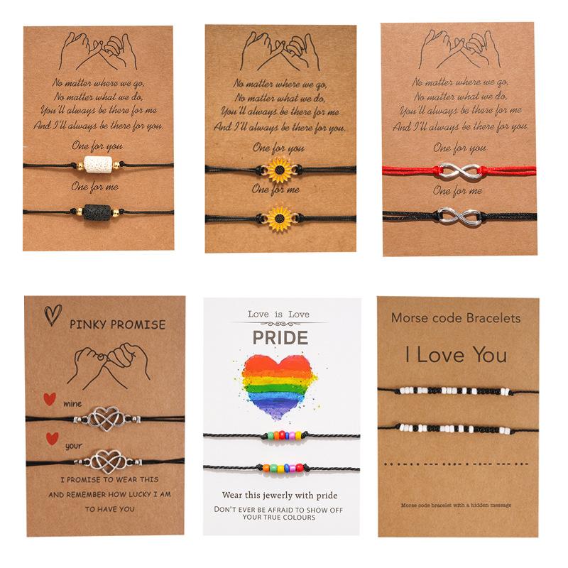 2pcs/set New Friendship DIY Bracelet For Couples Volcanic stone Charm Bead Bangles Women Man Lucky Wish Card Jewelry